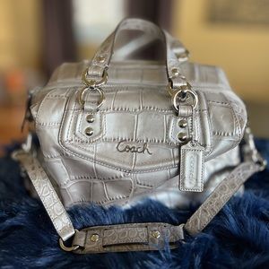 COACH Ashley Embossed Croc Metallic Leather Satchel Bag Purse